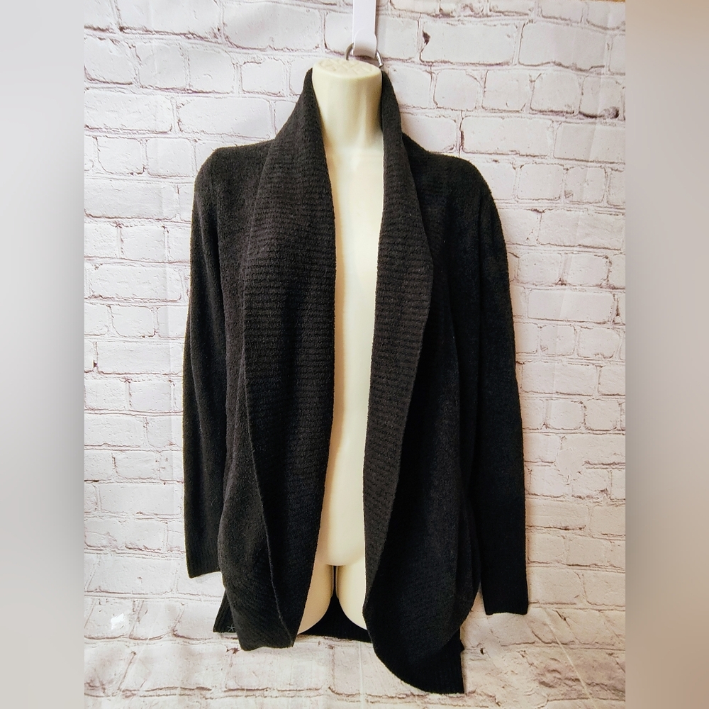 Barefoot Dreams Cozy Chic Lite Black Open Knit Shawl Neck Cardigan XS/S